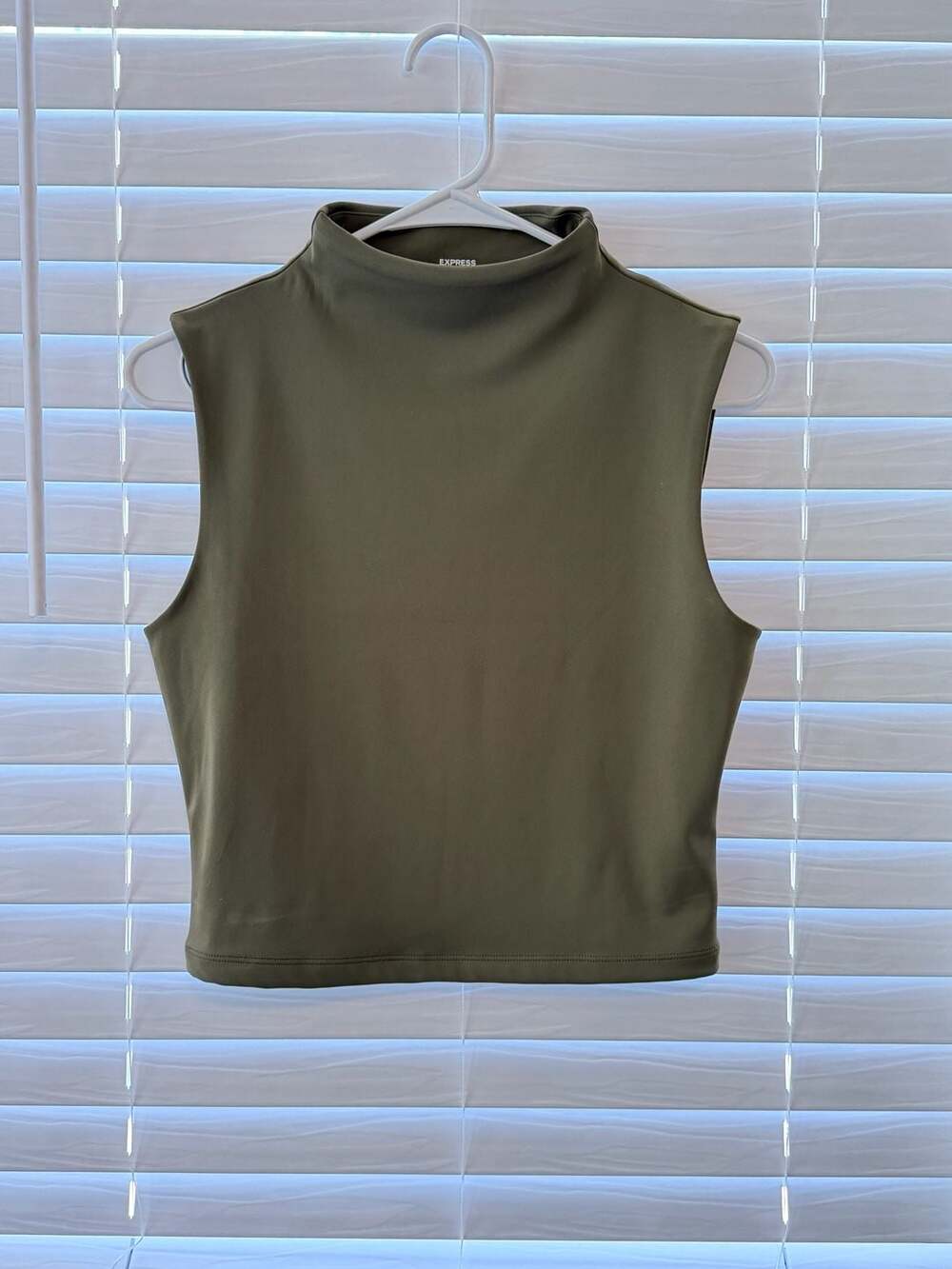 Express Body Contour High Compression Mock Neck Tank Top Medium Olive Green
